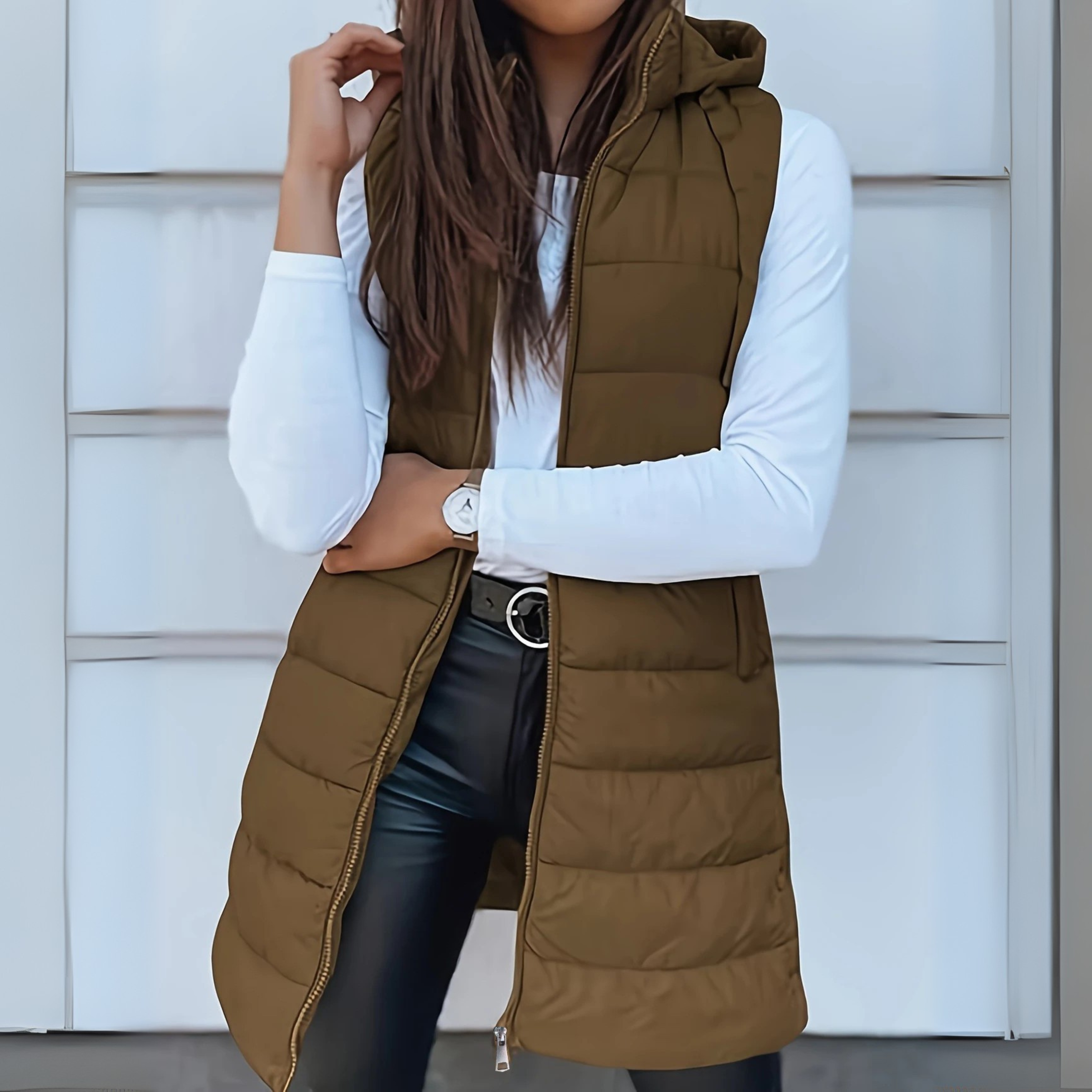 RAIN™ - Gilet long doudoune sans manches avec capuche