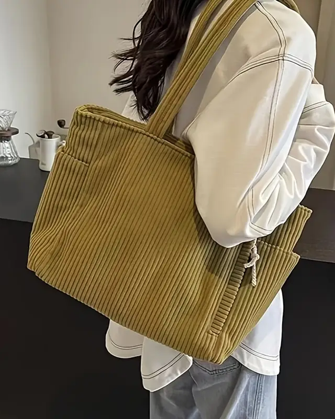 SOCIANI™ – Sac fourre-tout à côtes tendance avec détail à cordon