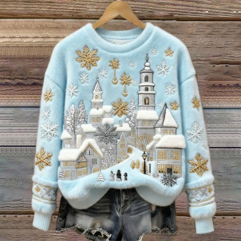 Chloé™ | Pull de Noël Fluffy Village d'Hiver