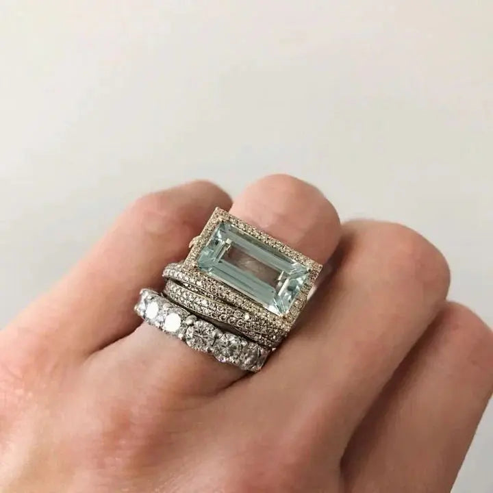 Bague vintage en verre turquoise et argent