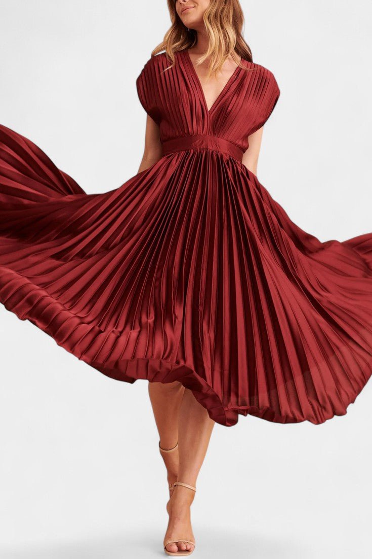 Audrey | Robe Midi Plissée à Col V
