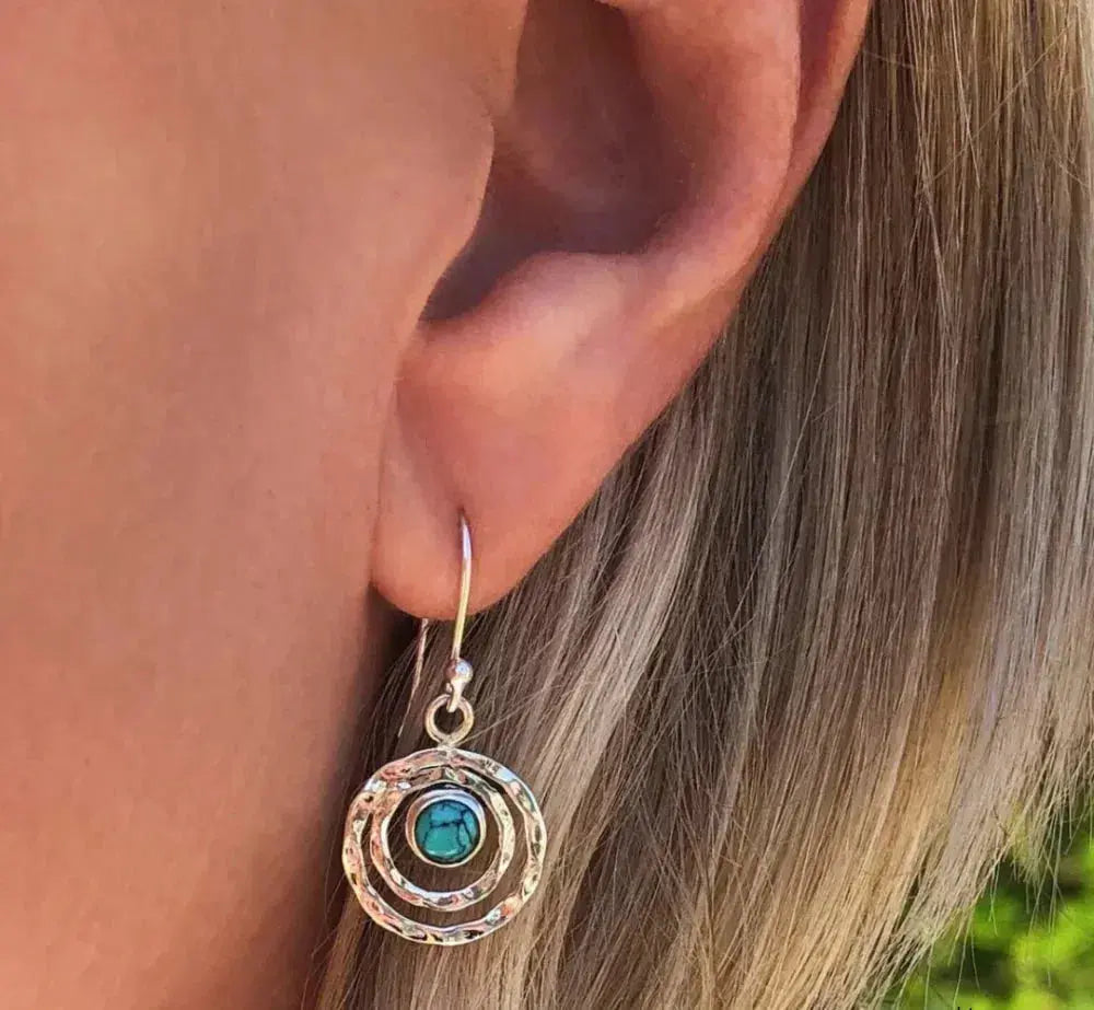 Boucles d'oreilles Boho saturnes avec pierre turquoise en argent et or