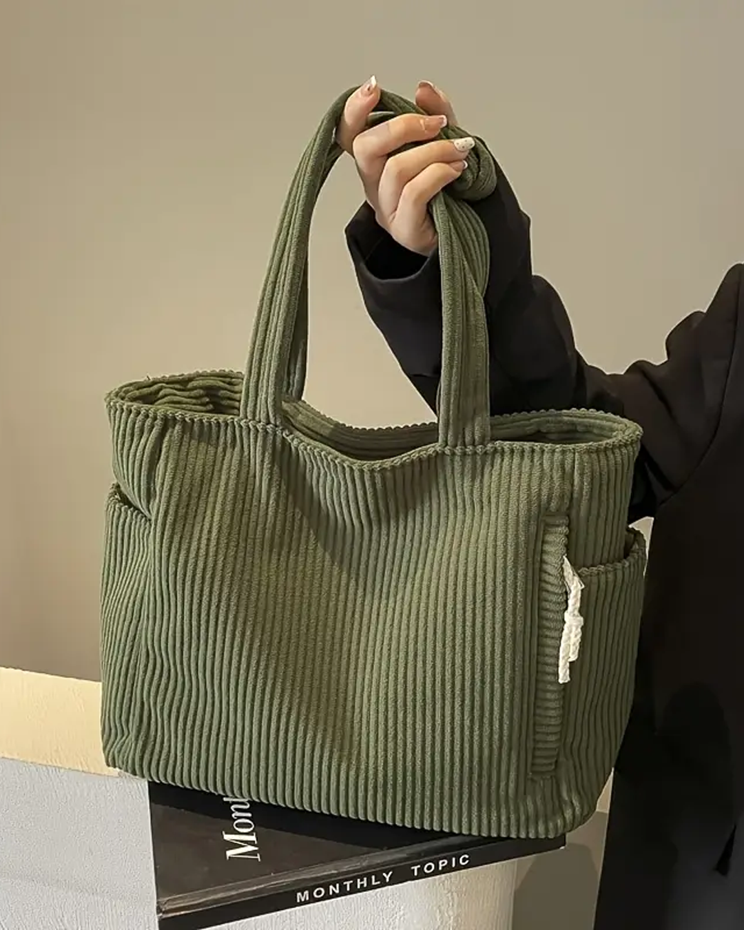 SOCIANI™ – Sac fourre-tout à côtes tendance avec détail à cordon