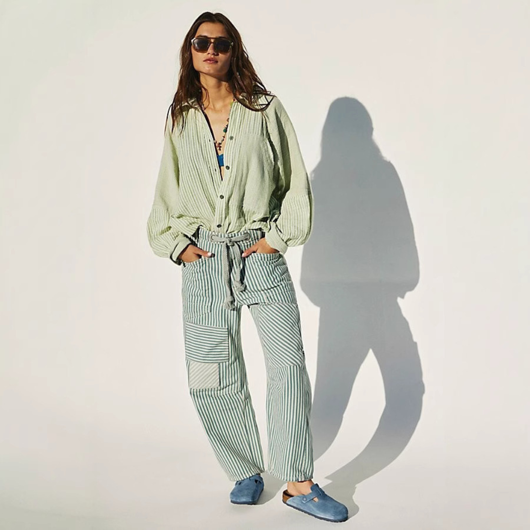 PERLAH™ – Pantalon large à rayures chic avec cordon de serrage