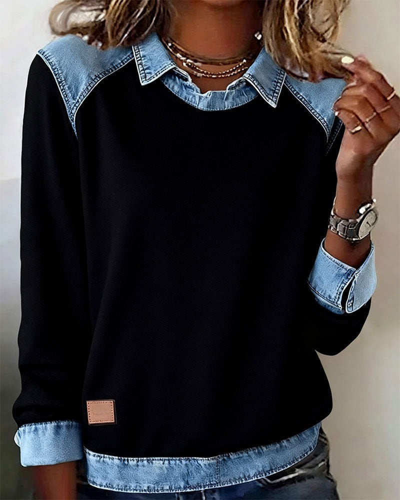 Pull Polo avec détails en denim