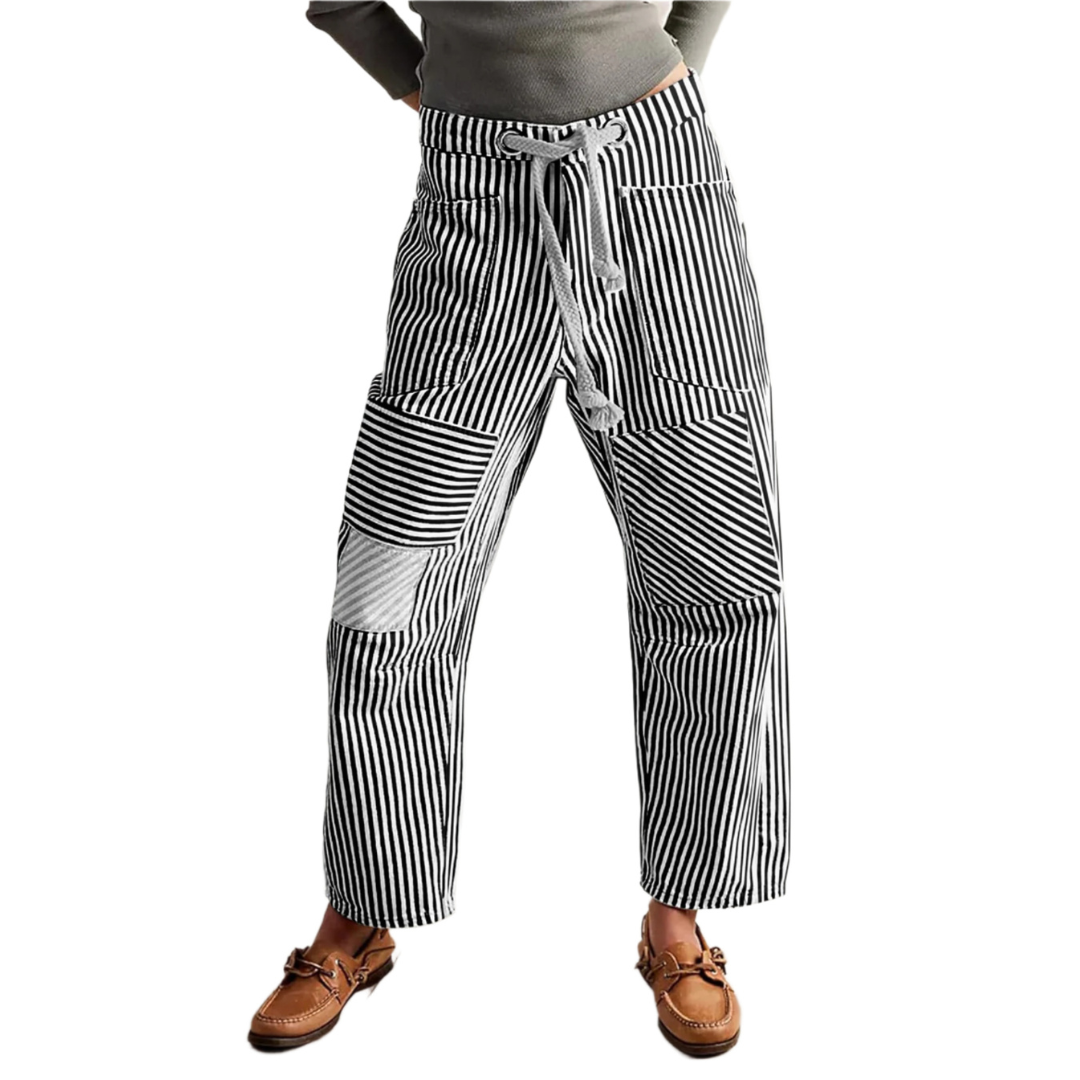 PERLAH™ – Pantalon large à rayures chic avec cordon de serrage