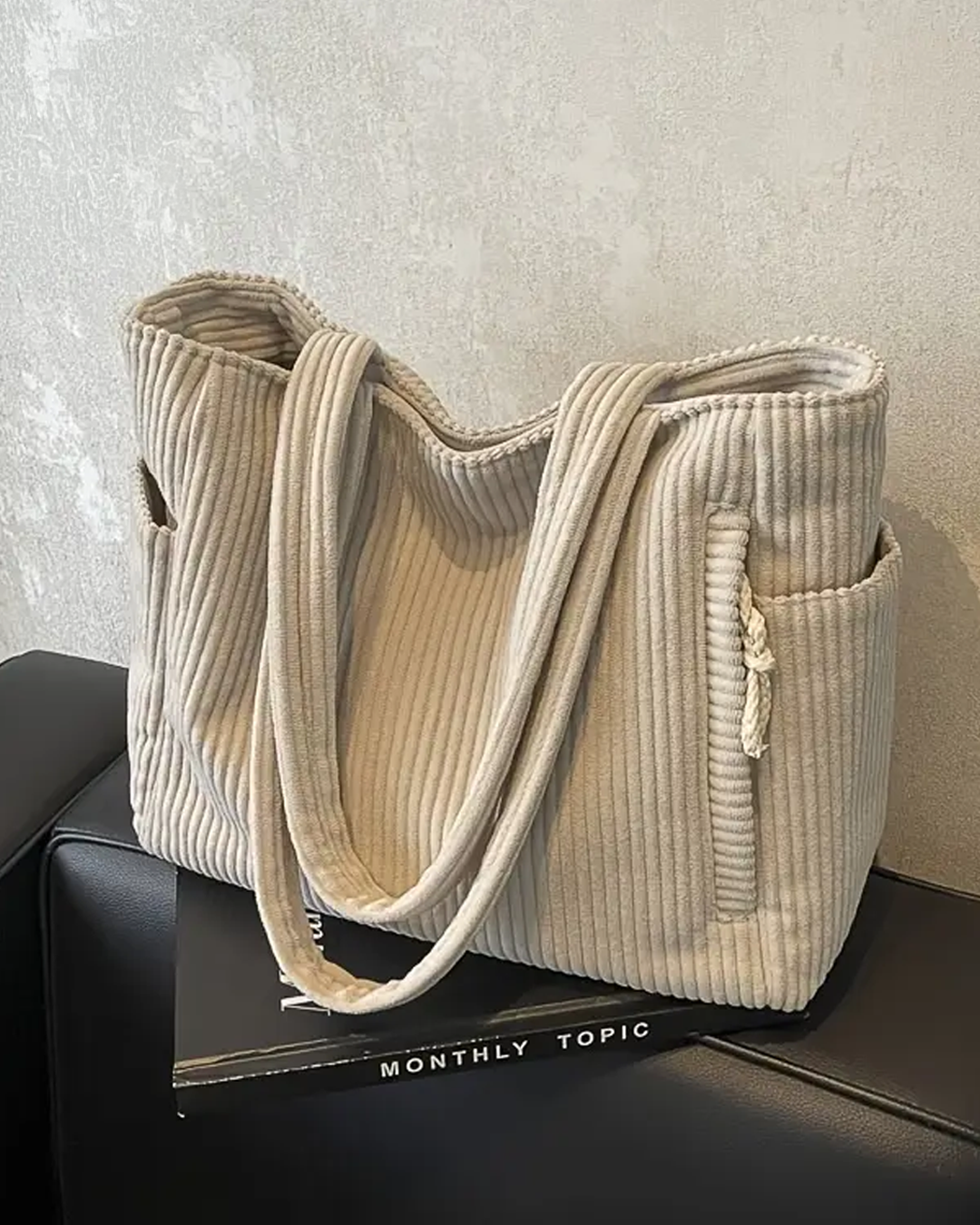 SOCIANI™ – Sac fourre-tout à côtes tendance avec détail à cordon