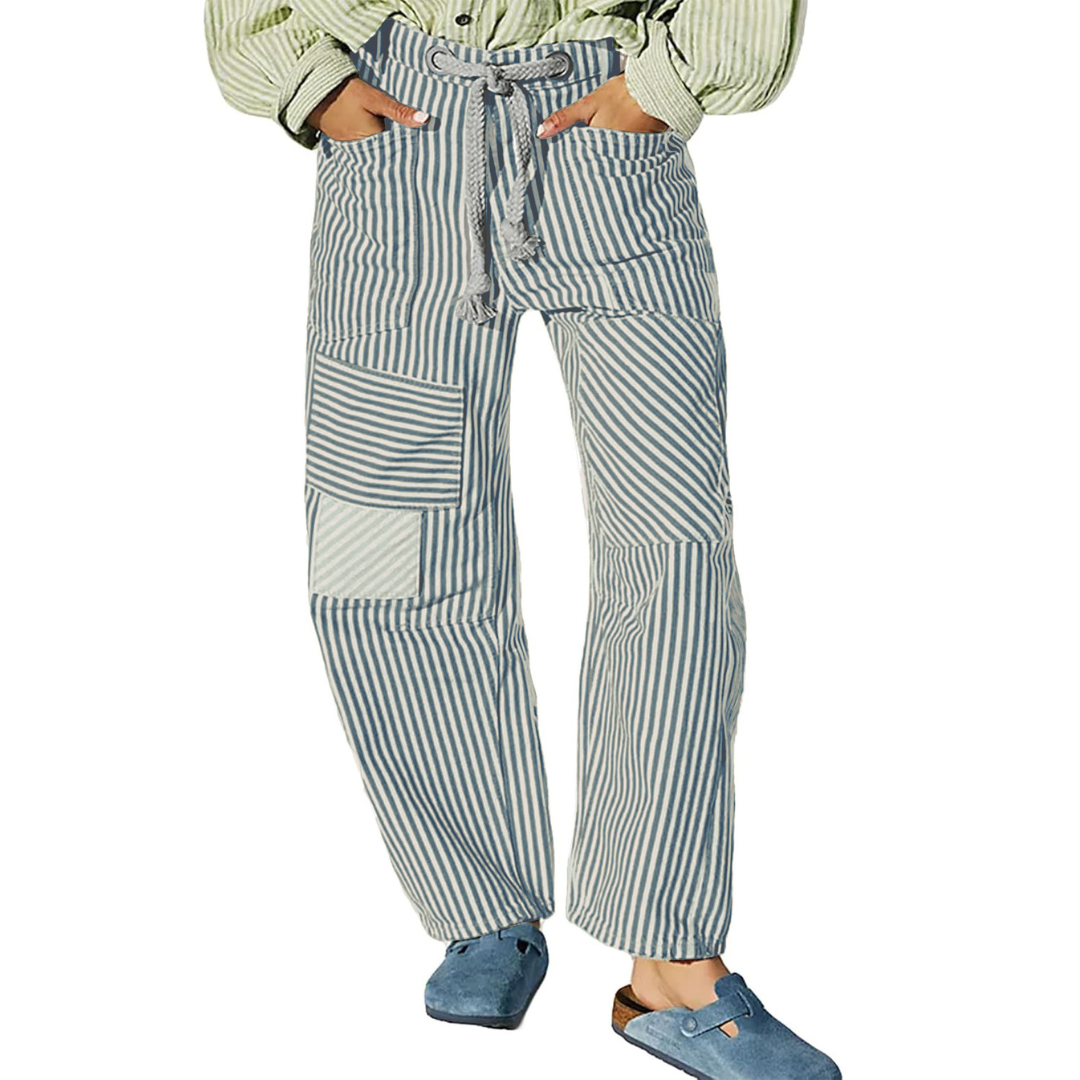 PERLAH™ – Pantalon large à rayures chic avec cordon de serrage