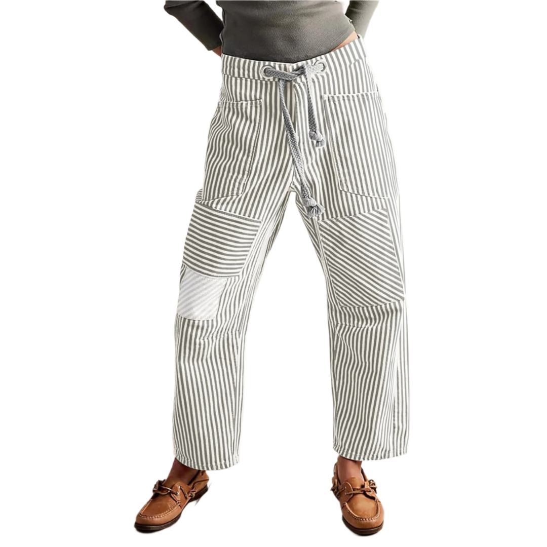 PERLAH™ – Pantalon large à rayures chic avec cordon de serrage