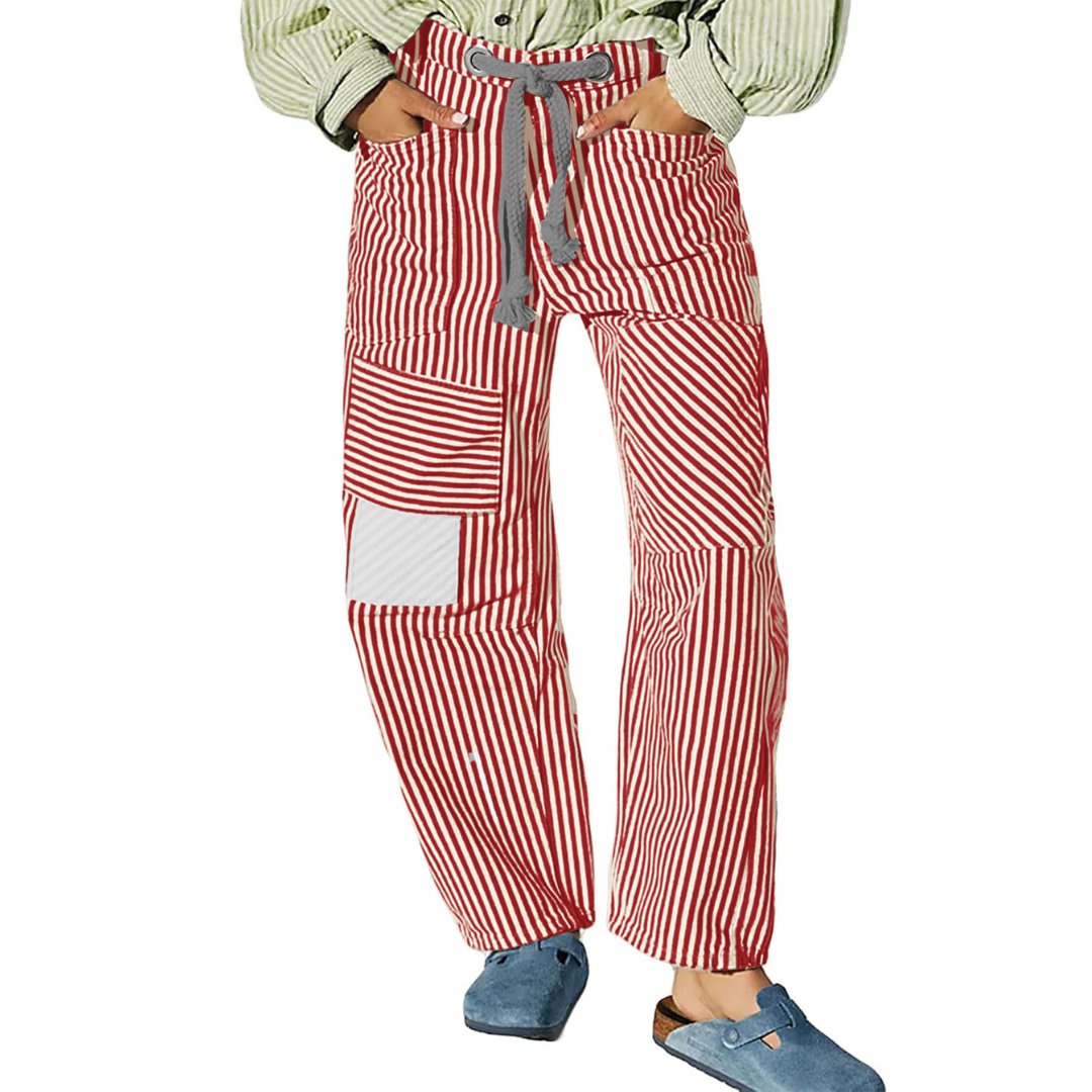 PERLAH™ – Pantalon large à rayures chic avec cordon de serrage
