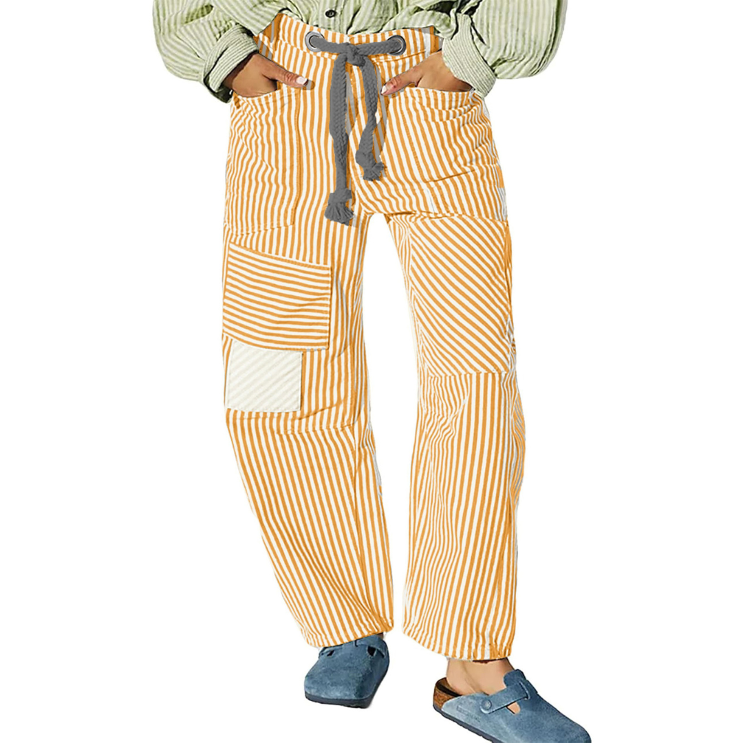 PERLAH™ – Pantalon large à rayures chic avec cordon de serrage