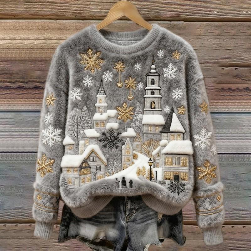Chloé™ | Pull de Noël Fluffy Village d'Hiver