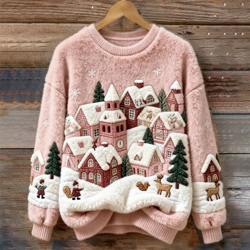 Chloé™ | Pull de Noël Fluffy Village d'Hiver