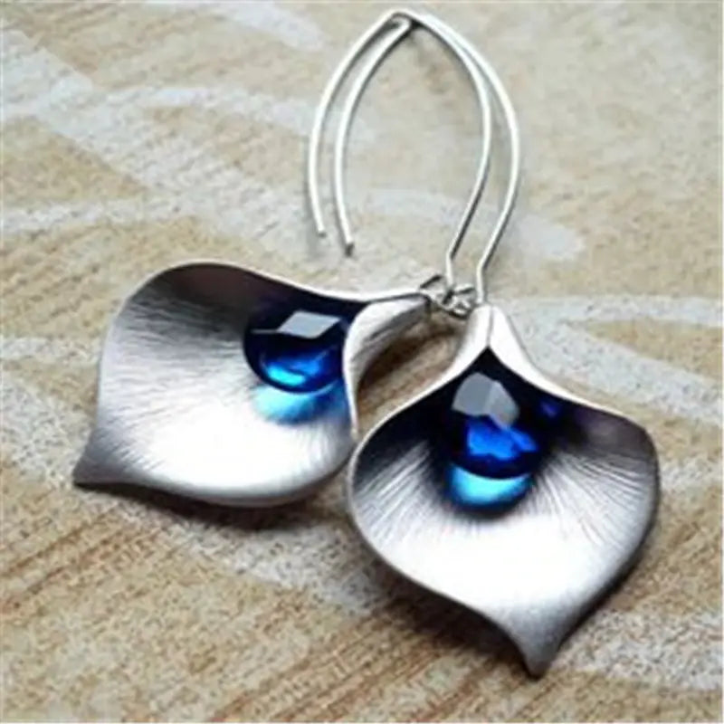 Boucles d'oreilles Lotus Bleu en Argent
